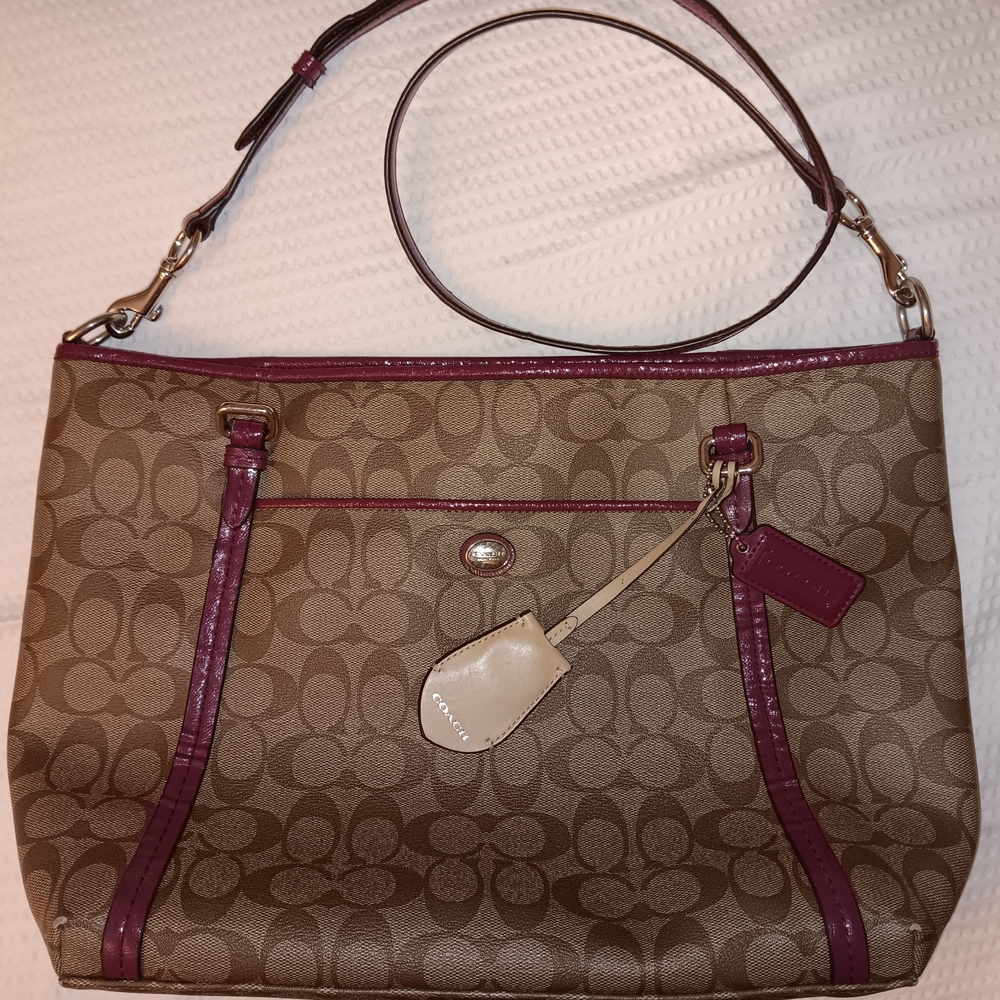 Coach Tan and Pink Signature Shoulder Bag